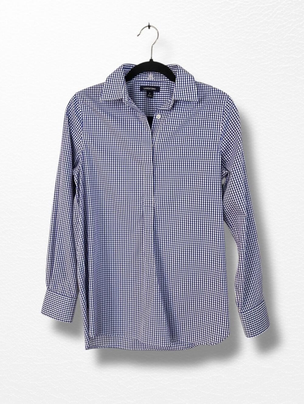 NWT Land’s End Women’s Wrinkle-Free Gingham Popover, Size 2